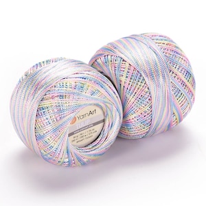 YarnArt Tulip- Filato di pizzo, filo per uncinetto in 100% microfibra, filo di pizzo, filo per ricamo, multicolore scintillante, 1,76 once, 273,40 iarde