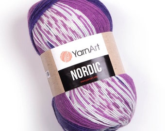 YarnArt Nordic - Fil de laine, fil dégradé, fil à motifs, fil multicolore, fil à tricoter, 20 % laine, fil pull, 5,28 oz, 557,74 verges
