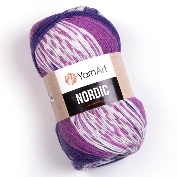 YarnArt Nordic - Fil de laine, fil dégradé, fil à motifs, fil multicolore, fil à tricoter, 20 % laine, fil pull, 5,28 oz, 557,74 verges