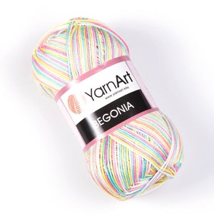 GarnArt Begonia Melange 100% Mercerized Cotton,Accessoire Garn,Häkelgarn,Multicolor Garn,Mercerized Garn,Strickgarn,1,76 Oz, 185 Yds