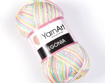 YarnArt Begonia Melange 100% coton mercerisé, fil accessoire, fil de crochet, fil multicolore, fil mercerisé, fil à tricoter, 1,76 oz, 185 Yds