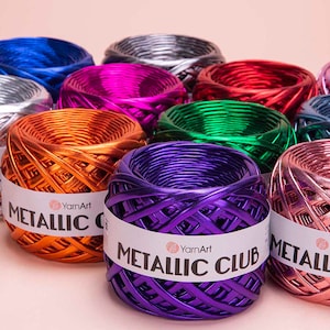 YARNART METALLIC CLUB-Metallic tshirt yarn,glossing yarn,metallic knitting yarn,shiny t-shirt,metallic yarn for bags,6.34 Oz, 60.15 yds