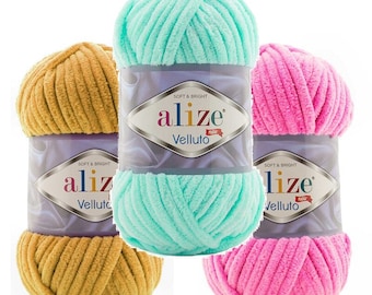 Alize Velluto - 100gr 68mt Velvet Yarn Plush Yarn Knitting Yarn Baby Blanket crochet yarn, baby blanket yarn Yarn Chenille Yarn Winter yarn