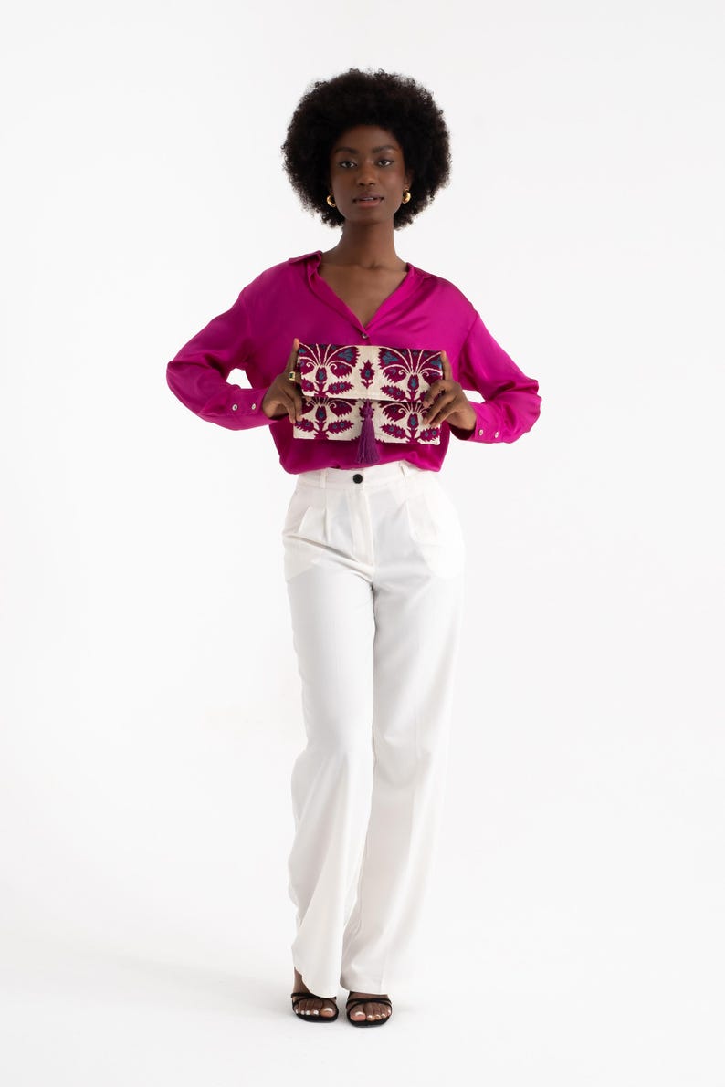 Ikat Velvet Clutch Bag With Tassel, Ottoman Pattern Evening Purse, Gold ...