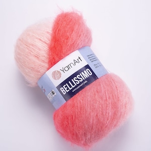 YarnArt Bellissimo-Mohair Wool, Soft Fluffy Yarn, Mohair Yarn, Shawl Yarn ,Multicolor Knitting Yarn, Gradient Yarn, 5.28 Oz, 360.89 Yds