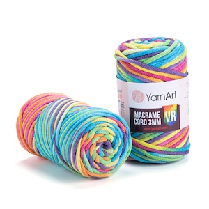 YarnArt 3mm Macrame Cord: Multicolor Cotton Blend Rope