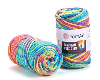 YarnArt Makramee Schnur 3mm VR - Makramee Tasche, mehrfarbige Makramee Schnur, Makramee Seil, 60% Baumwolle, gehäkelt, 8.80 Oz, 92.96 Yds