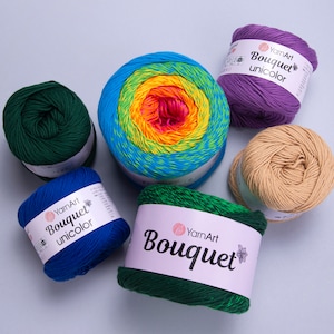 Yarnart Bouquet Unicolor,Knitting Yarn,100% Cotton,Summer Yarn,Crocheting,Amigurumi Yarn,Baby Yarn,Blanket Yarn,3.52 Oz,219 Yds,100GR/200 mt