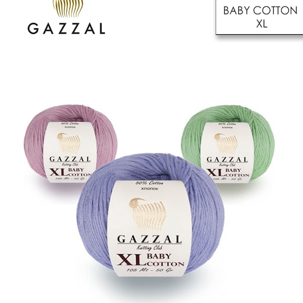 Gazzal Baby Cotton XL, Fil de coton biologique Fil végétalien hypoallergénique Fil pour bébé 50 % coton chacun 1,76 oz (50 g) / 114 verges (105 m)