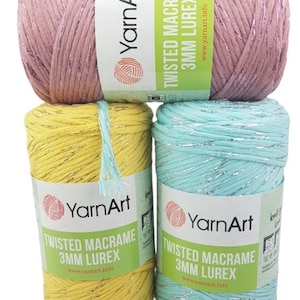 Yarnart Twisted Macrame  3mm  Lurex-250gr Macrame cord,twisted  cotton Macrame cotton string for DIY,wall hanging,Macrame craft supplies
