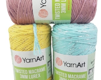 Yarnart Twisted Macrame  3mm  Lurex-250gr Macrame cord,twisted  cotton Macrame cotton string for DIY,wall hanging,Macrame craft supplies