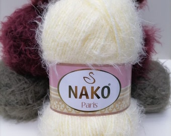 NAKO Paris, laine à tricoter, laine à crocheter, laine acrylique, laine châle, laine hiver, laine pour chapeaux, laine pour cils, écharpe, pull, cardigan, béret