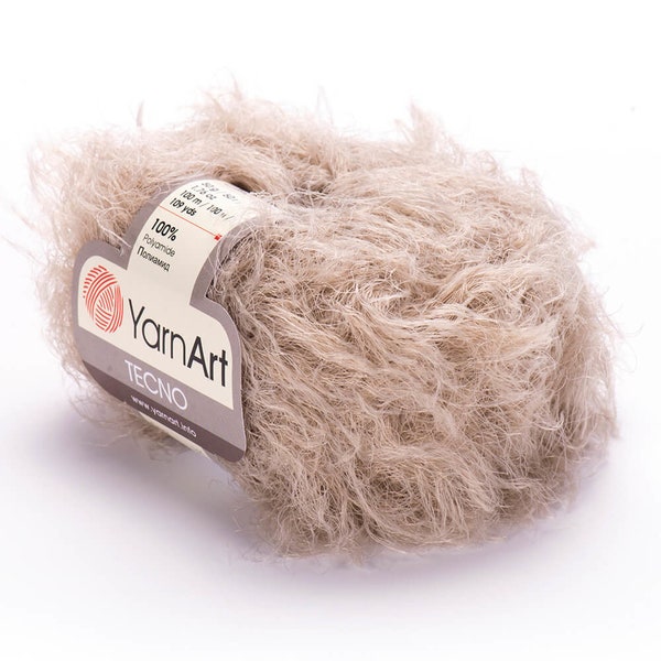 YarnArt Tecno - Fil de décoration, fil moelleux, fil à cils, fil doux, fil à fourrure, fil à tricoter en fausse fourrure, fil fantaisie, 1,76 oz, 109,36 verges