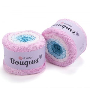 YARNART BOUQUET-Multicolor Knitting Yarn,Dress Yarn,100% Cotton,Cake Yarn,Shawl Yarn,DK Yarn,8.80 Oz,546.80 Yds