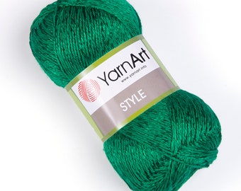 Style YarnArt - Fil châle, fil à crochet scintillant, fil accessoire, fil 67% coton, fil à tricoter brillant, fil d'été, 1,76 Oz, 202,32 Yds