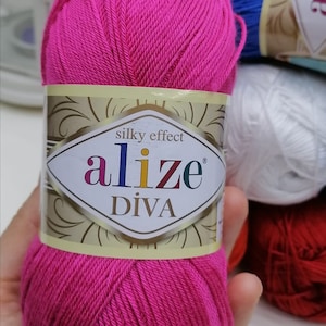 Alize Diva Yarn Hand Knitting Yarn 100% Microfiber Acrylic Yarn Alize Diva  Silk Effect Thread Crochet Art Lace Craft Lot of 3 skeins 400gr 1314yds