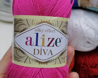 Alize Diva – Seideneffekt, feines mercerisiertes Garn, Acrylgarn, Sommersport-Häkelgarn, Puppenherstellungsgarn, 100 g, 350 m