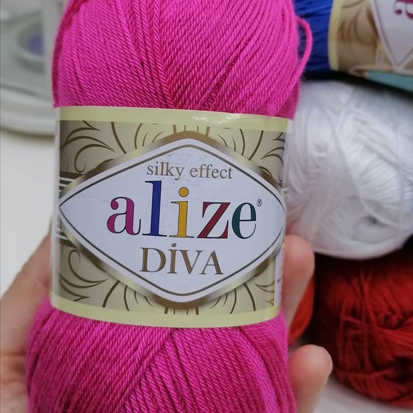 Alize Diva - efecto seda, hilo mercerizado fino, hilo acrílico, hilo de ganchillo de peso deportivo de verano, hilo para hacer muñecas, 100gr 350mt