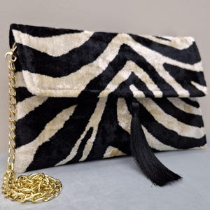 Ikat Velvet Clutch Bag with Tassel and Gold Chain,Yarn Bag,Bohemian Purse