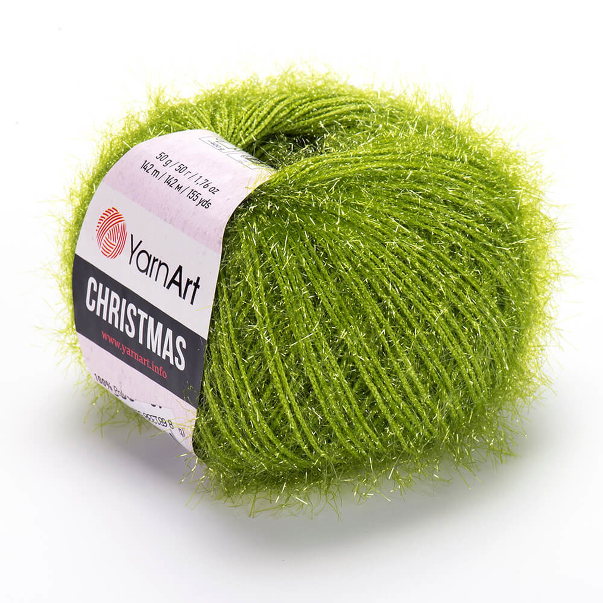 YarnArt Christmas fuzzy/sparkly yarn, Green (#48), lot of 2, (155 yds ea)