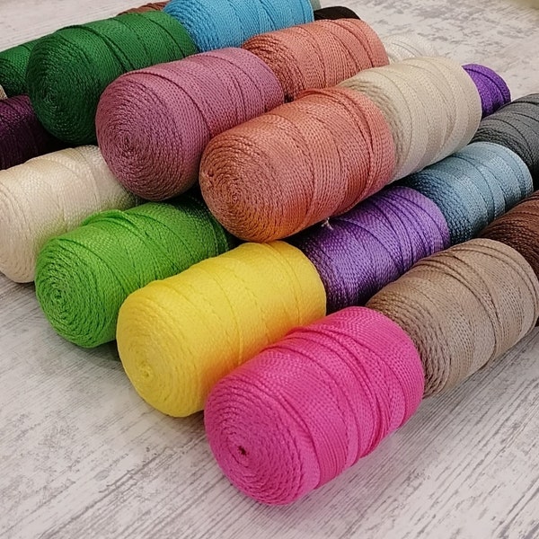 2mm Polyester Makramee Schnur 100grm/140meters/153yarda Bunte Polyester Makramee, Kordel für Strickbeutel, Polyestergarn für Häkeltasche