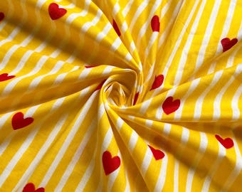 Hand Block Printed Fabric, 100% Soft Cotton Fabric, Red Heart Printed Fabric, Curtains Pillows Soft Cotton Fabric, All Season Dresses Fabric