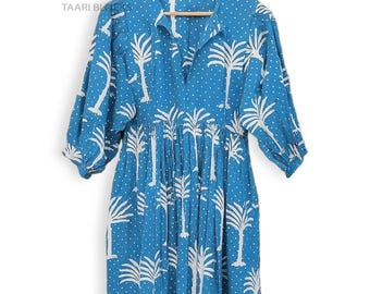 Hand Block Printed Dress, 100% Block Print Kyra Midi Dress | Bohemian Cotton Dress | Dresses for Women | String Closer Dress | Gift For Her