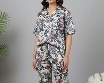 Hand Made Cotton Pajama Set Lounge And Sleepwear Matching Sets Summer Gift Women's Pjs Sleeping Clothes Set Organic Cotton Comfy Clothes