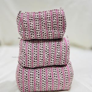 Set Of 3 Waterproof Cotton Quilted Wash Bag |Block Printed |Makeup Bag |Waterproof |Toiletry Bag | Cosmetic Bag |Christmas gifts |Travel bag