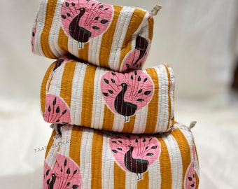 Indian Quilted Cotton Toiletry Cosmetic Bag Handmade Floral Toiletry Bag Art Boho Hippie Organic Cotton Bags Travel Accessory Hand Block Bag