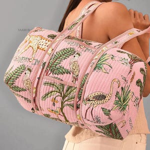 Large Cotton Animal Duffle Bags Blockprint Quilted Fabric Weekender Bags For Women Holiday Gifts Handmade Colorful Travel Overnight Bags