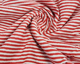 Hand Block Printed Striped Cotton Fabric - Purple Coral Violet Red