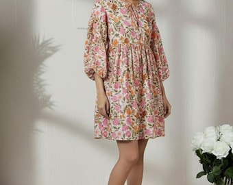 Floral Hand Block Print Kyra Midi Dress | Bohemian Cotton Dress | Dresses for Women | String Closer Dress