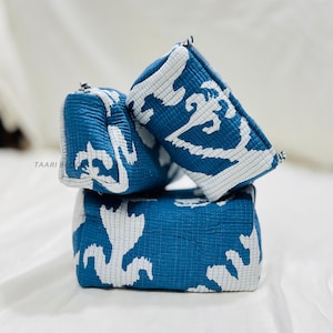 3 Pcs Set Waterproof Cotton Quilted Wash Bag | Block Printed | Makeup Bag | Waterproof | Toiletry Bag | Cosmetic Bag | Travel bag