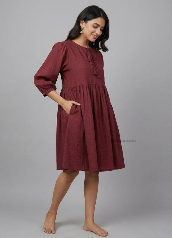Kyra Mini Dress , Pure Cotton Win Color Dress Clearance Summer Cotton Dress  Casual Loose Tie Neck Dress Soft Homewear Lightweight Dress - Etsy New  Zealand