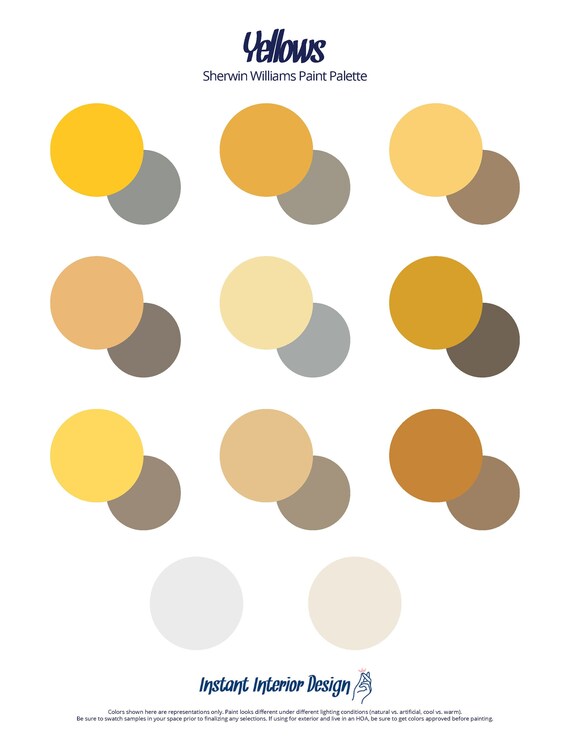 Yellows Sherwin Williams Paint Palette Paint Color Schemes Etsy