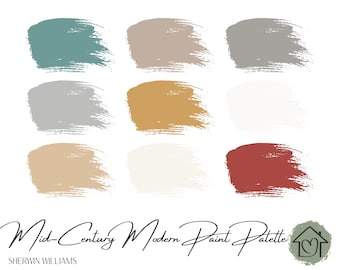 Mid-Century Modern - Sherwin Williams Paint Palette - Paint Color Schemes for Interiors - Paint Color Palette - Paint Color Ideas