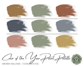 Color of the Year Evergreen Fog - Sherwin Williams Paint Palette - Paint Color Schemes for Interior and Exterior - Paint Color Palette