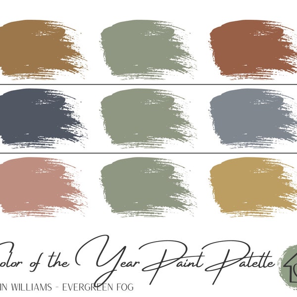 Color of the Year Evergreen Fog - Sherwin Williams Paint Palette - Paint Color Schemes for Interior and Exterior - Paint Color Palette