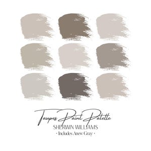Sherwin Williams Taupes Paint Palette: Interior & Exterior Paint Colors with Anew Gray (Digital Download)