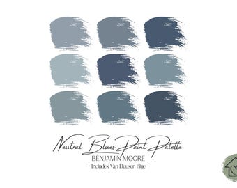 Benjamin Moore Neutral Blues Paint Palette: Interior & Exterior Paint Colors with Van Deusen Blue (Digital Download)