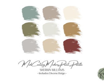 Mid-Century Modern Sherwin Williams Paint Palette: Interior Color Scheme with Diverse Beige (Digital Download)