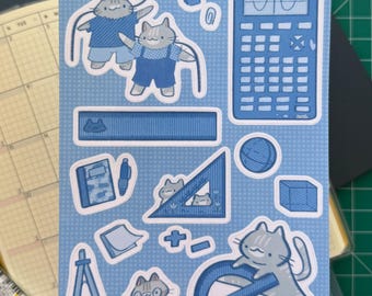 Math Cat Sticker Sheet (V2) | Back to School, Laptop, Notebook