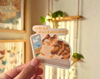 A Cat's To-Do List: Bird Watching (check!) | Calico Cat Die Cut Sticker