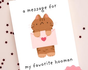 Shy Brown Tabby Cat Valentines Day Card Set | Printable Digital Downloads