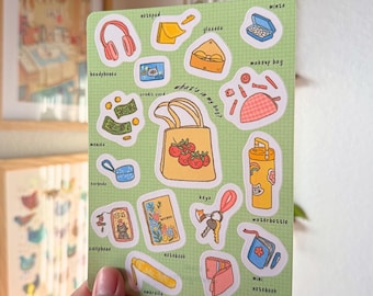 What's in My Bag? Sticker Sheet | Hand Drawn Daily Essentials Illustrations