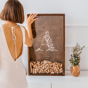 Wedding Gift for Couple, Custom Wedding Guestbook Idea, Personalized Wine Gift for Couple, Wooden Wine Cork Holder, Family Name Sign