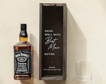 Cadeau voorstel getuige, getuige op maat cadeau, gepersonaliseerde Jack Daniels Whiskey Box, cadeau-idee getuige, past goed bij de taken van de getuige