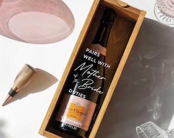 Geschenk für die Mutter der Braut, personalisierte Weinkiste, Heiratsantrag für die Mutter der Braut, individuelle Champagner-Box zur Hochzeit, gravierte Flaschenkiste aus Holz