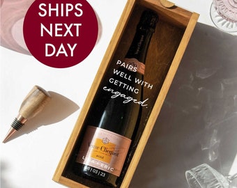 Regalo de compromiso para pareja, caja de botella de vino de compromiso personalizada, caja de champán personalizada, caja de vino de madera, combina bien con comprometerse